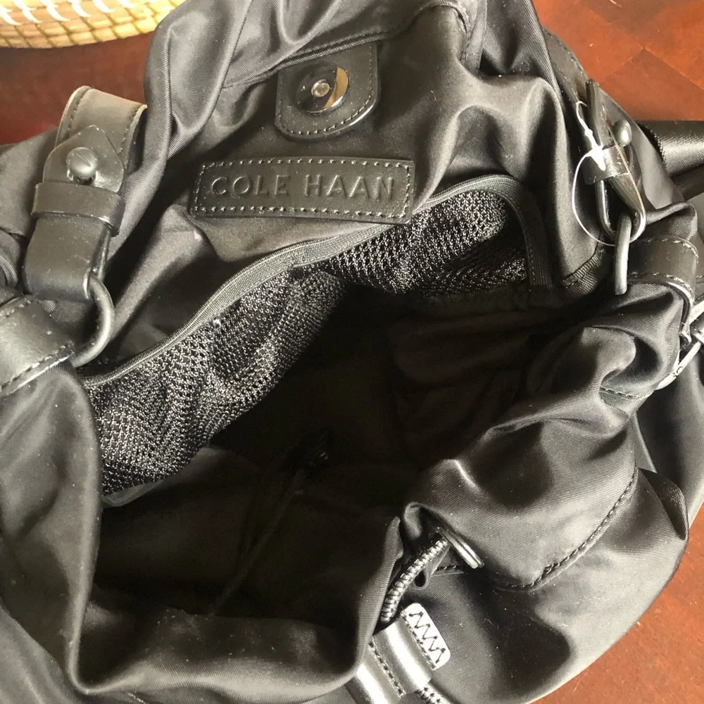 Authentic Cole Haan Black Nylon  drawstring hobo bag - Picture 4 of 12